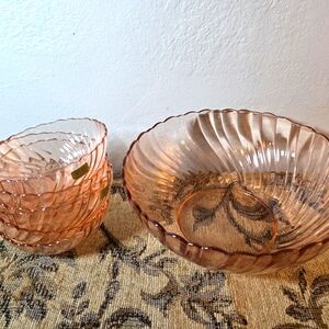 Vintage Pink Depression Glass Salad Set & Bowl